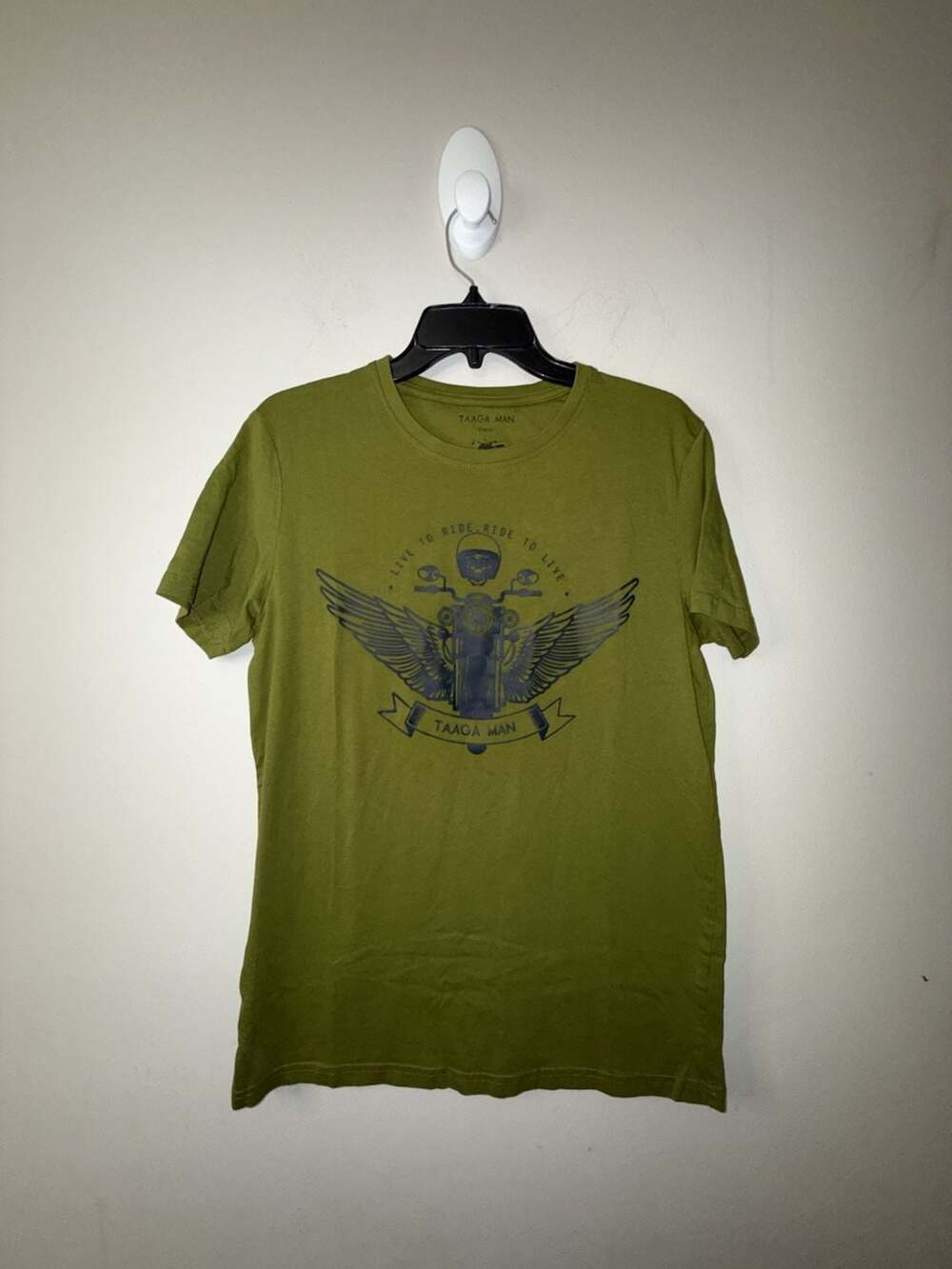 Taaga Man Olive Green Motorcycle Graphic Slim Fit T-Shirt Size L